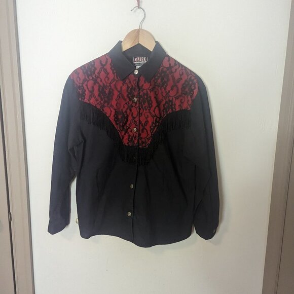 Western Unconventional Lace Button Top Fringe VTG Country Ozark Mountain Jean - Picture 4 of 5